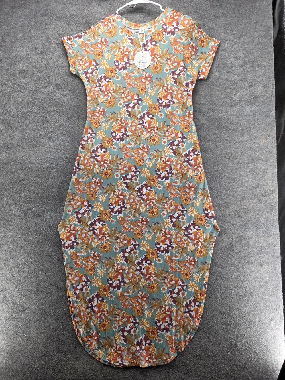 ANRABESS Dress Womens S Green Floral Maxi T-Shirt Dress Casual Spring Jersey